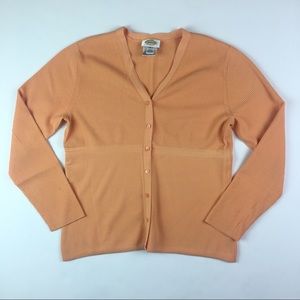 Talbots Sweater Med Tangerine V-neck Button Front